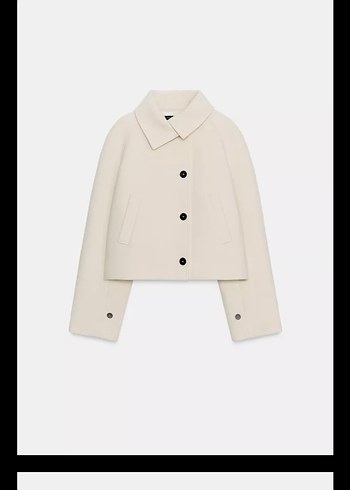 Düğmeli Beyaz Kısa Kadın Kaban yün Zara - Görsel 7