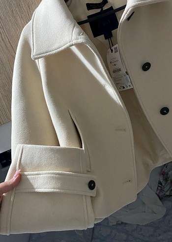 Düğmeli Beyaz Kısa Kadın Kaban yün Zara - Görsel 3