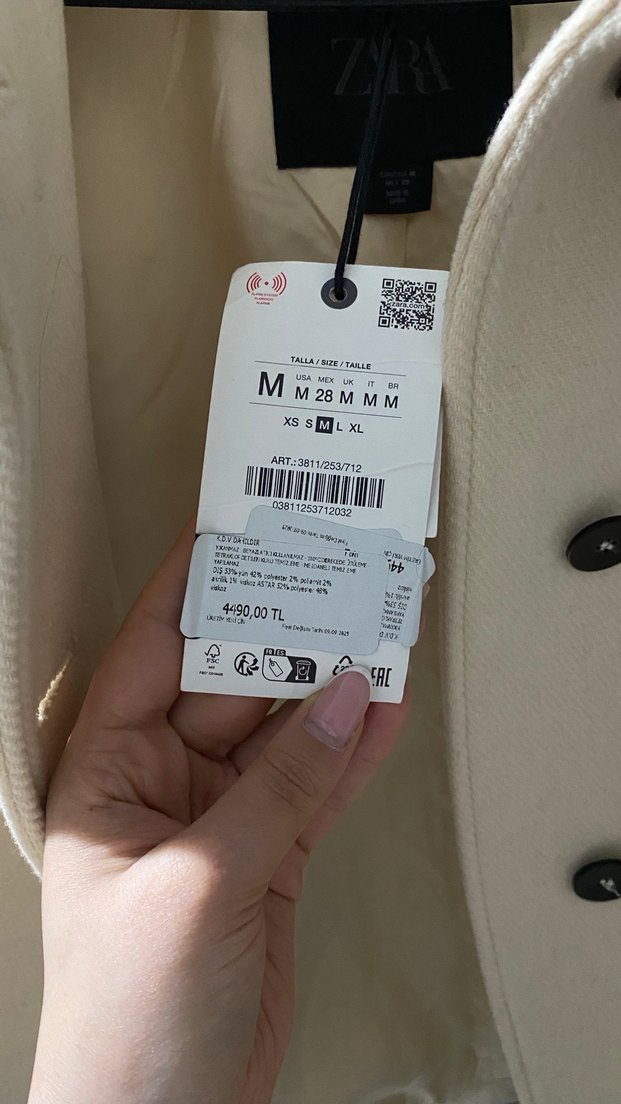 Düğmeli Beyaz Kısa Kadın Kaban yün Zara - Görsel 2