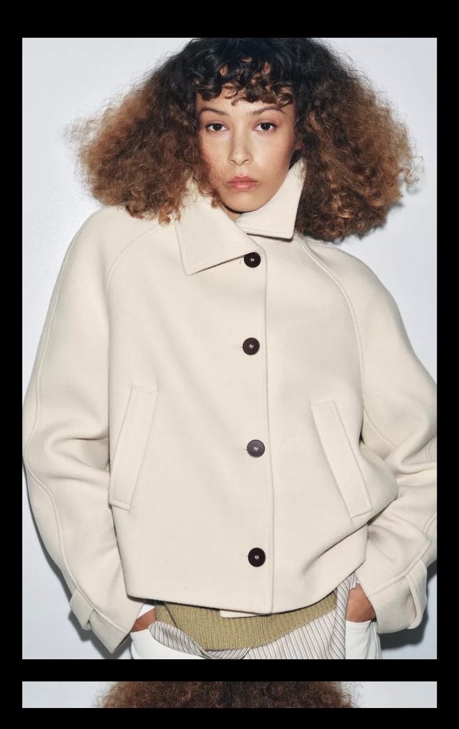 Düğmeli Beyaz Kısa Kadın Kaban yün Zara - Görsel 5