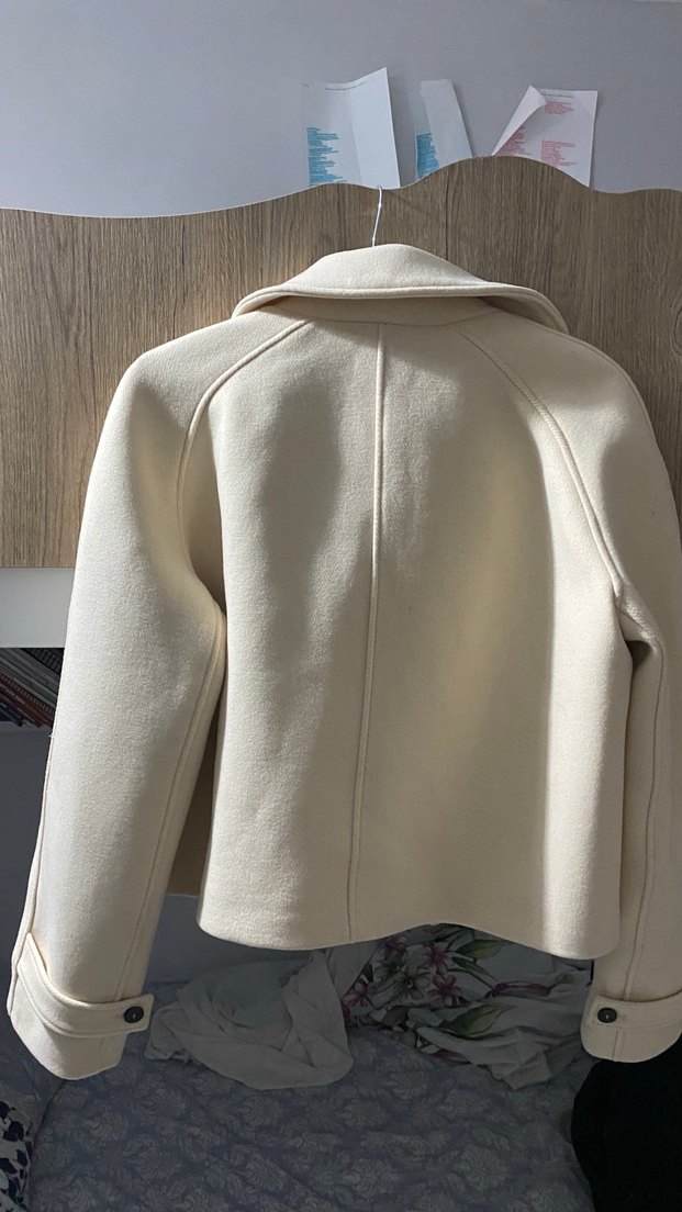 Düğmeli Beyaz Kısa Kadın Kaban yün Zara - Görsel 4