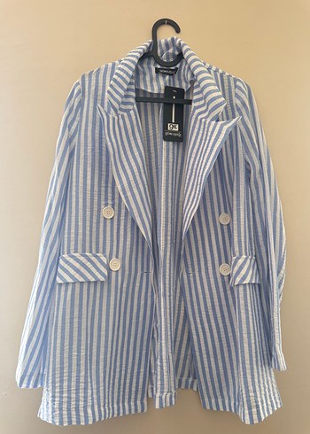 Zara Mavi Beyaz Cizgili Rahat Blazer Ceket