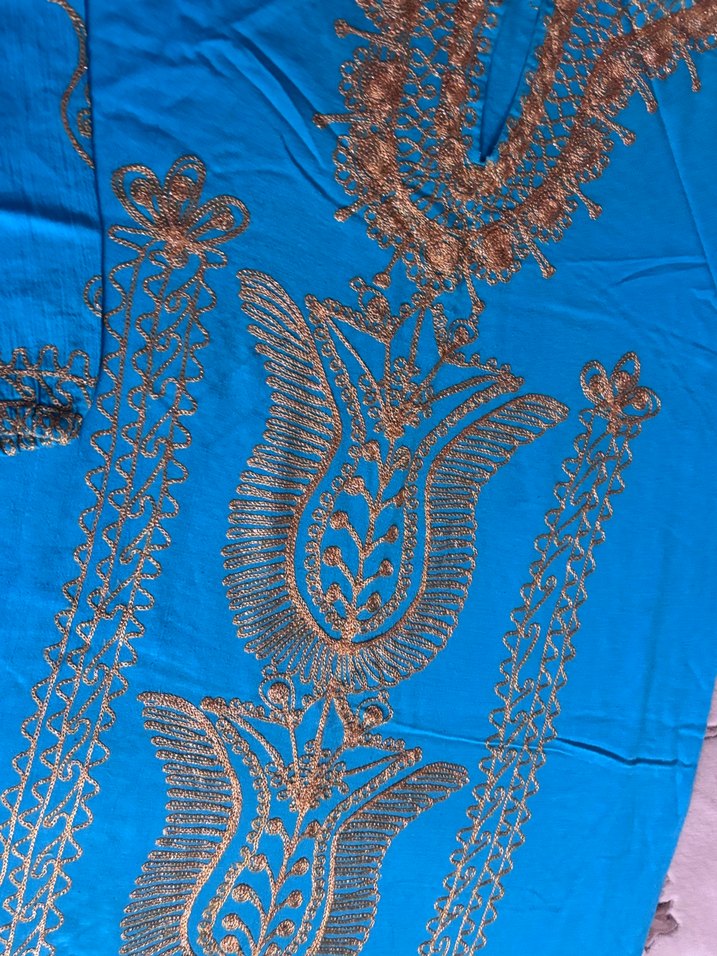 Turkuaz Nakışlı Uzun Bohem Elbise - Görsel 3