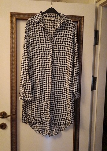 Polo Garage Siklik Ve Rahatlik Siyah Beyaz Houndstooth Uzun Gomlek