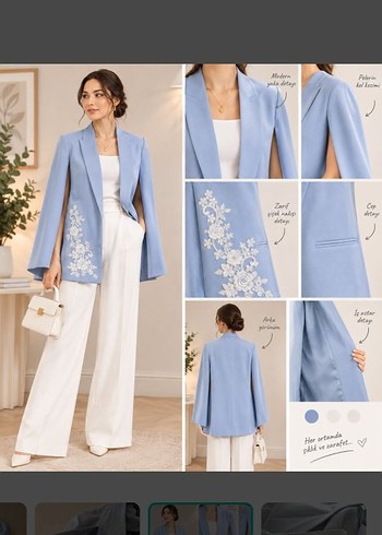 Zara Acik Mavi Cicekli Uzun Blazer Ceket