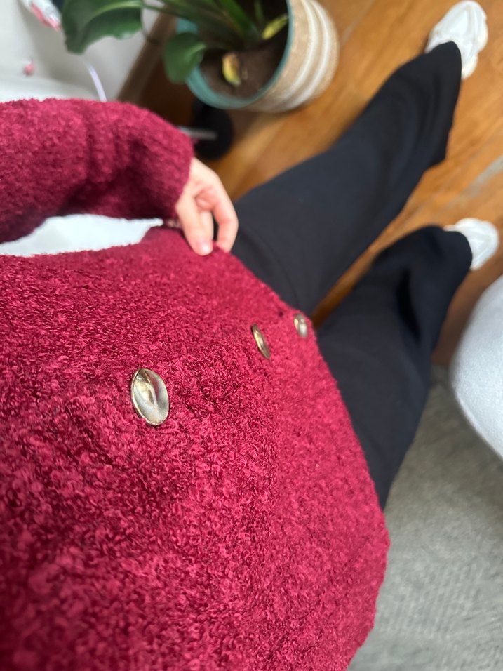 Bordo Düğmeli Triko Hırka - Görsel 3