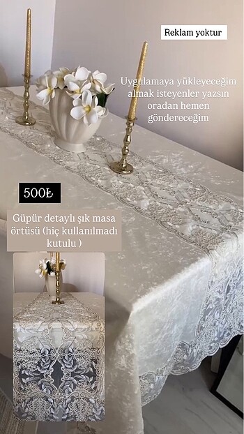 Çeyizlik güpürlü masa örtüsü