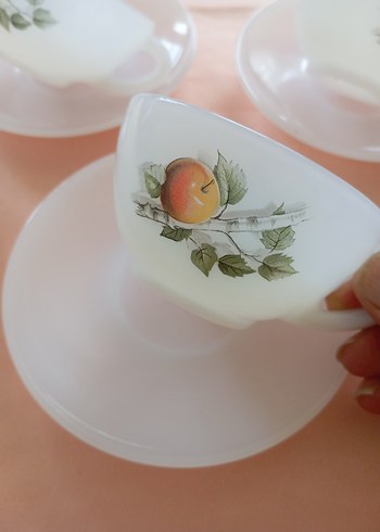 Beden beyaz Renk Beyaz Pastel Meyve Desenli 4'lü Fincan Takımı