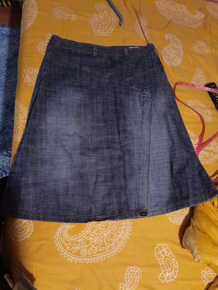 Gri Mavi Kot Midi Etek - Görsel 2