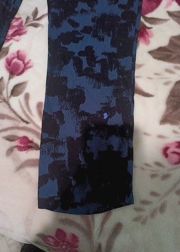 Kadın Mavi Bağlama Desenli Salaş Pantolon - Görsel 4