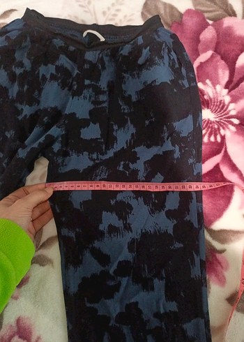 Kadın Mavi Bağlama Desenli Salaş Pantolon - Görsel 3