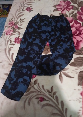 Kadın Mavi Bağlama Desenli Salaş Pantolon - Görsel 2