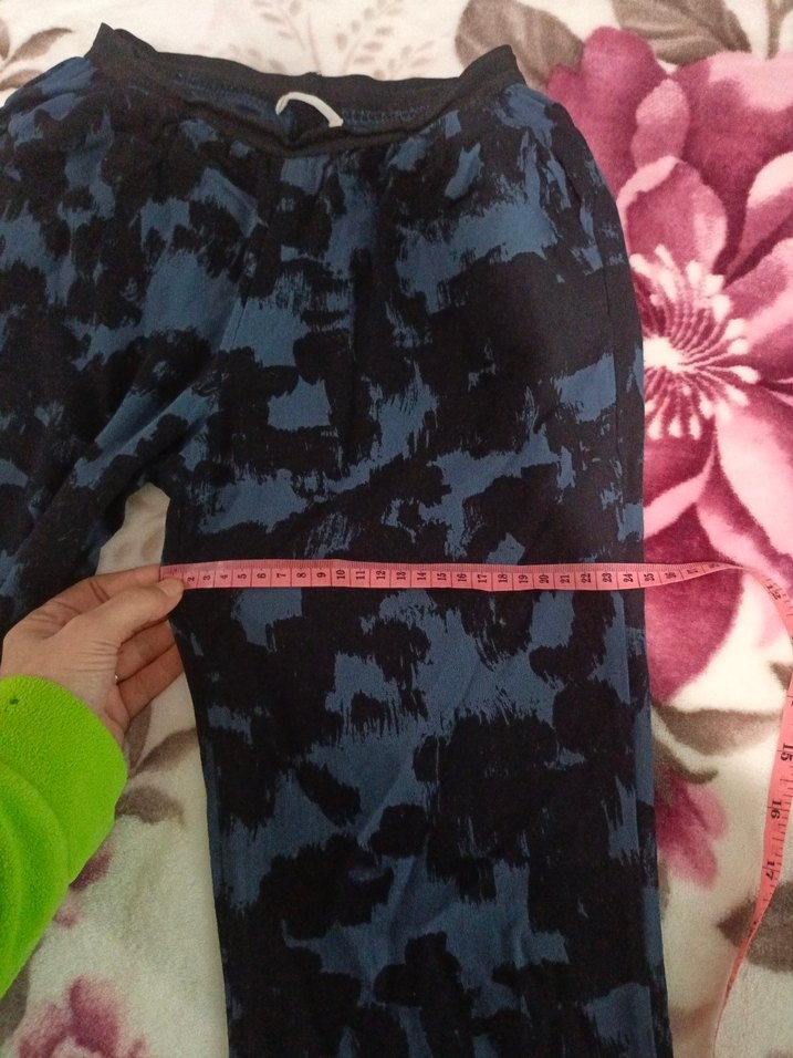 Kadın Mavi Bağlama Desenli Salaş Pantolon - Görsel 3