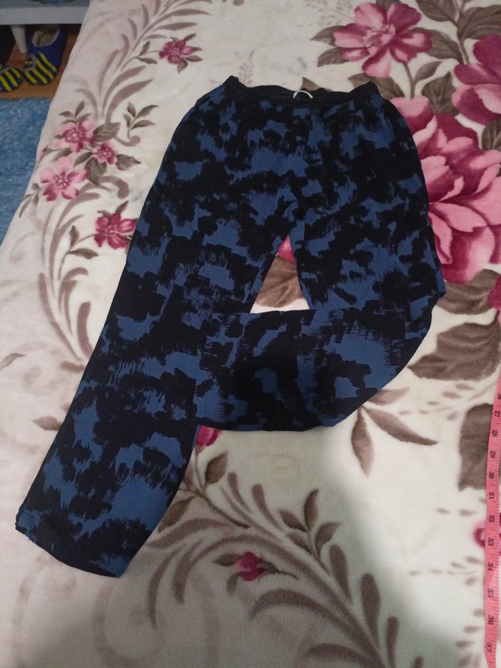 Kadın Mavi Bağlama Desenli Salaş Pantolon - Görsel 2