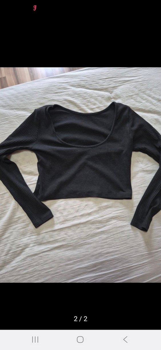 Siyah Uzun Kollu Kadın Crop Top - Görsel 2