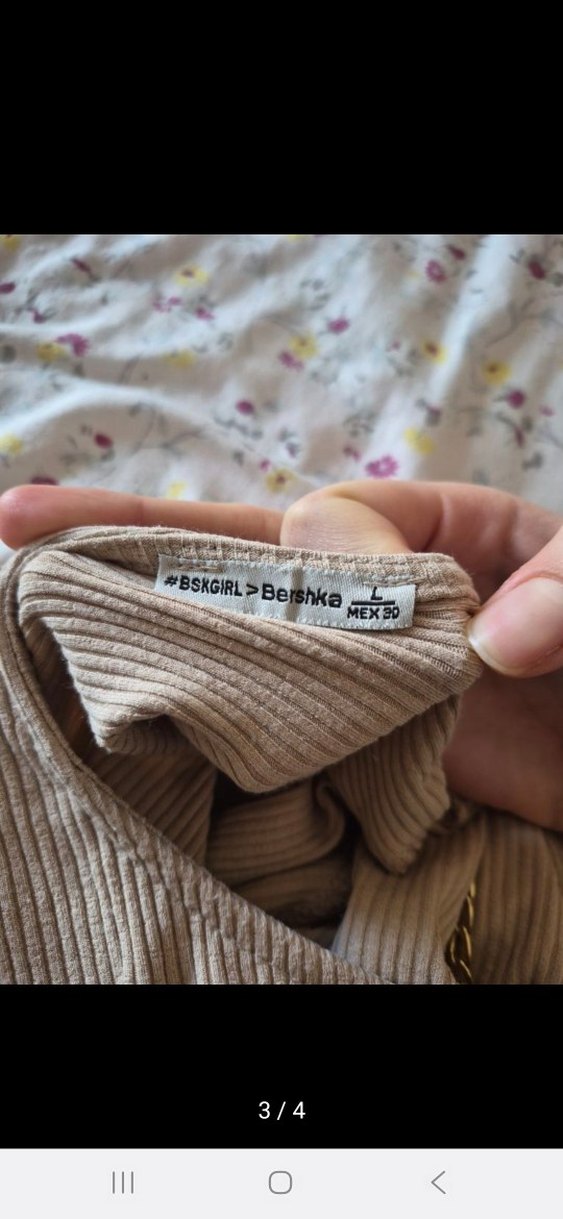 Bej Bisiklet Yakalı Uzun Kollu Kadın Bluz - Görsel 3