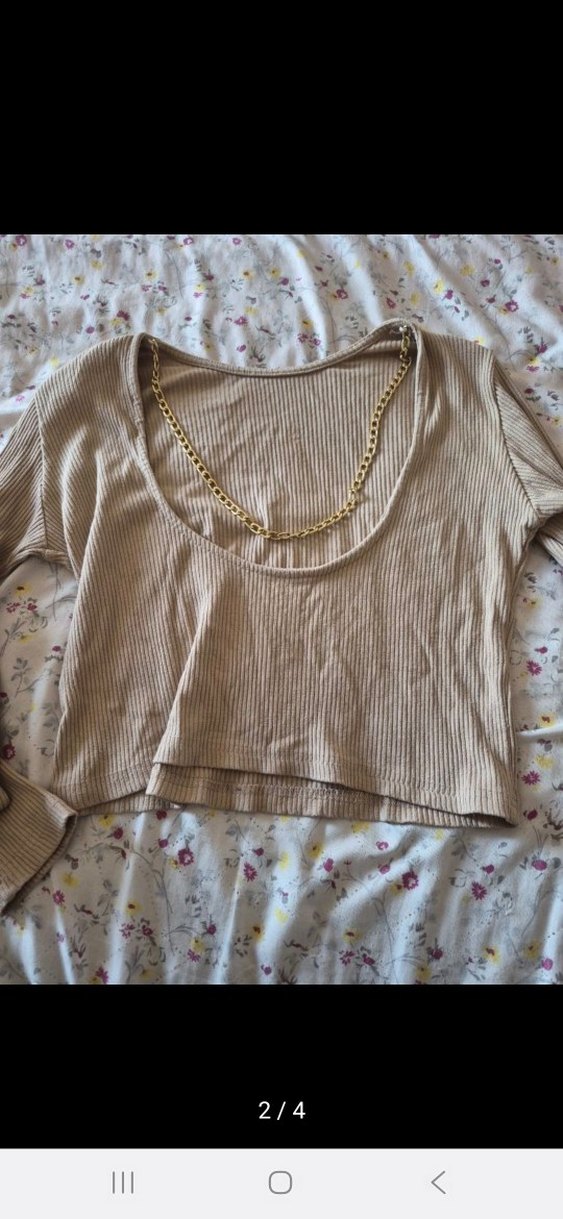 Bej Bisiklet Yakalı Uzun Kollu Kadın Bluz - Görsel 2