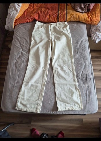 Defacto Ekru Keten Rahat Kesim Kadın Pantolon - Görsel 3