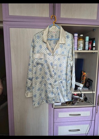 Mavi Desenli Uzun Kollu Midi Gecelik - Görsel 5