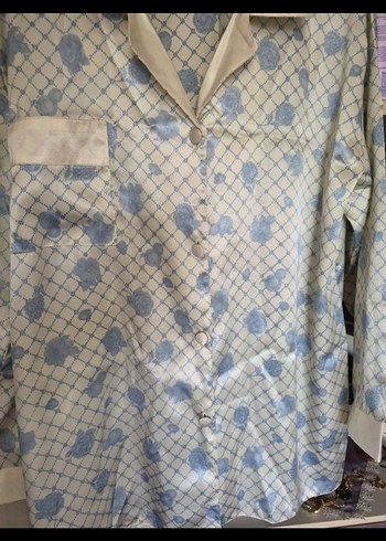 Mavi Desenli Uzun Kollu Midi Gecelik - Görsel 4