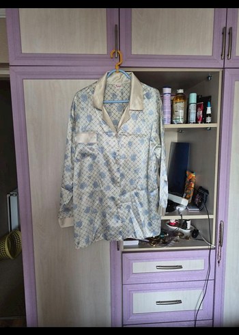 Mavi Desenli Uzun Kollu Midi Gecelik - Görsel 2