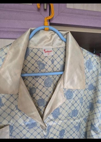 Mavi Desenli Uzun Kollu Midi Gecelik - Görsel 3