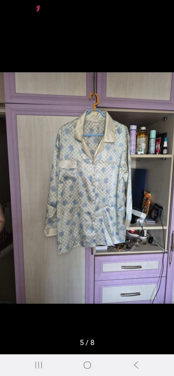 Mavi Desenli Uzun Kollu Midi Gecelik - Görsel 5