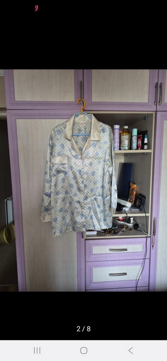 Mavi Desenli Uzun Kollu Midi Gecelik - Görsel 2