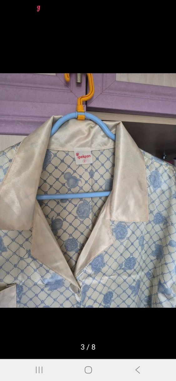 Mavi Desenli Uzun Kollu Midi Gecelik - Görsel 3