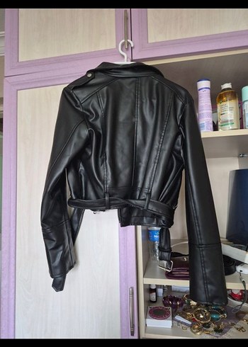 Kadın Siyah Deri Biker Ceket - Görsel 4