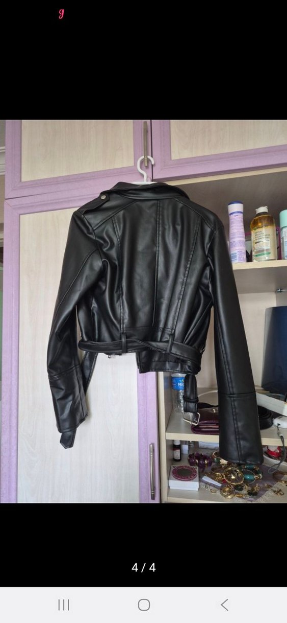 Kadın Siyah Deri Biker Ceket - Görsel 4