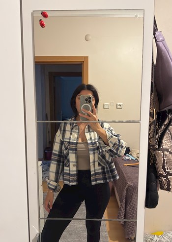 Zara Bej Gri Kareli Düğmeli Salaş Kadın Gömlek