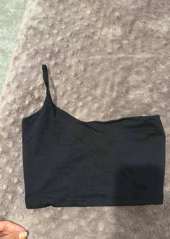 Tek Askılı Siyah Crop Top