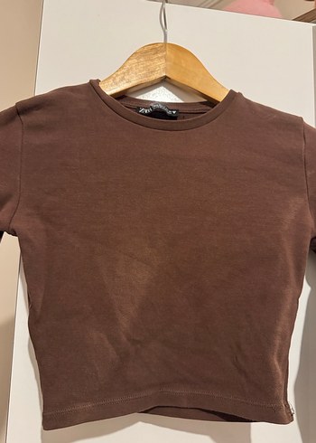 Kahverengi Uzun Kollu Kadın Crop Top - Görsel 2