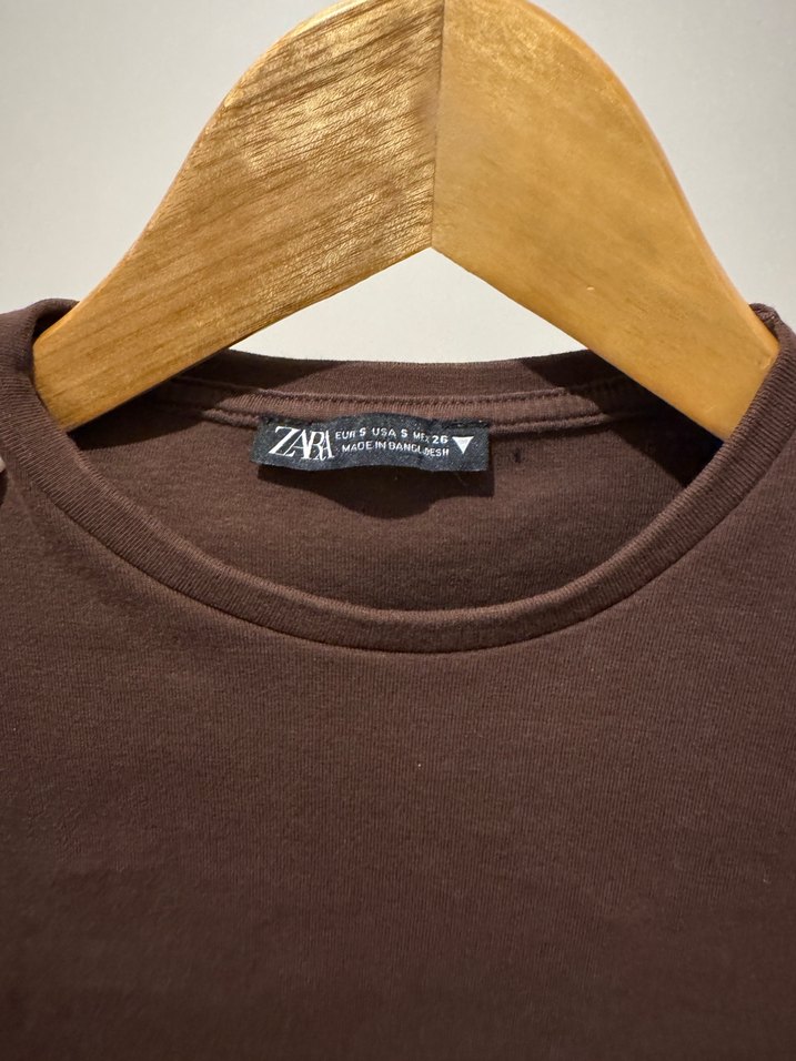 Kahverengi Uzun Kollu Kadın Crop Top - Görsel 3