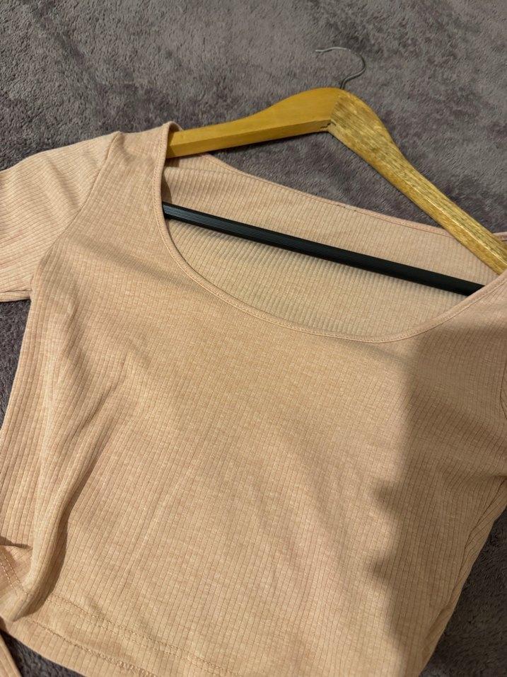 Pastel pemle Uzun Kollu Crop Top - Görsel 2