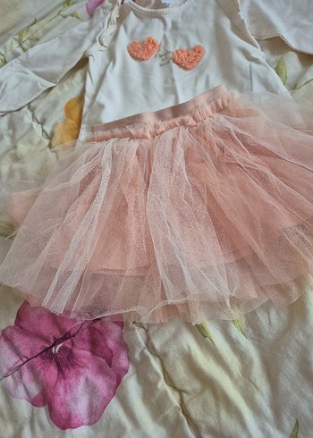 Pembe Nakışlı Kız Çocuk Tül Etekli Takım - Görsel 4