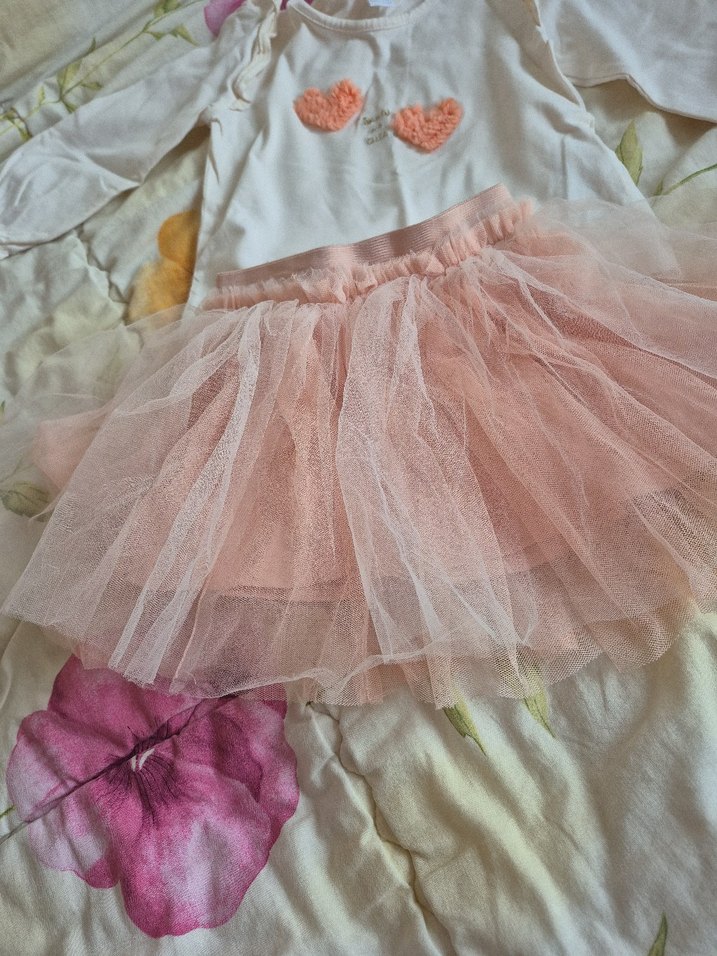 Pembe Nakışlı Kız Çocuk Tül Etekli Takım - Görsel 4