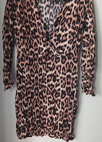Leopar elbise v yaka kruvaze - Görsel 2