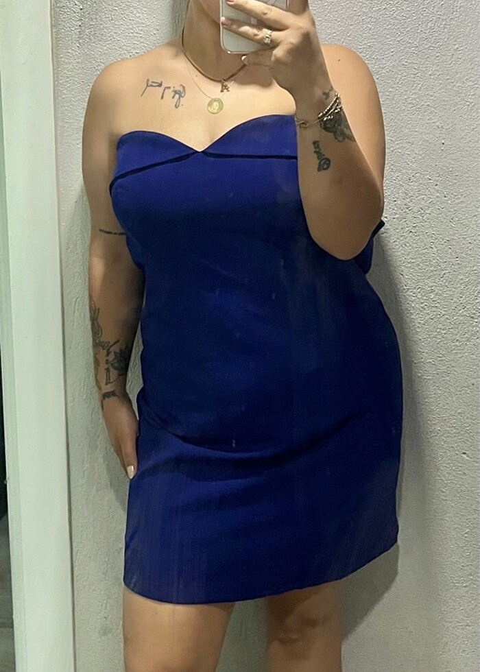 saks mavi kısa abiye elbise - Görsel 2