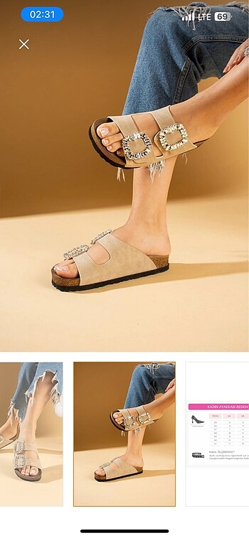 37 Beden Birkenstock taşlı tokalı bej terlik