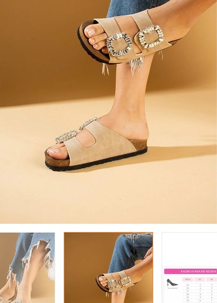 Birkenstock taşlı tokalı bej terlik - Görsel 3