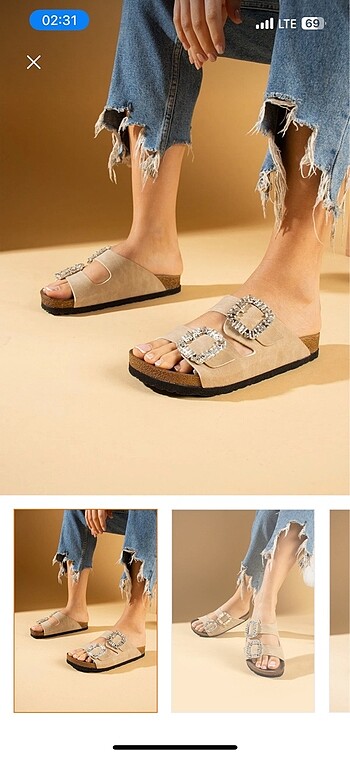 Birkenstock taşlı çift tokalı terlik 37
