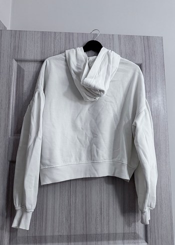 Kadın Beyaz Kapüşonlu Mini Sweatshirt - Görsel 2