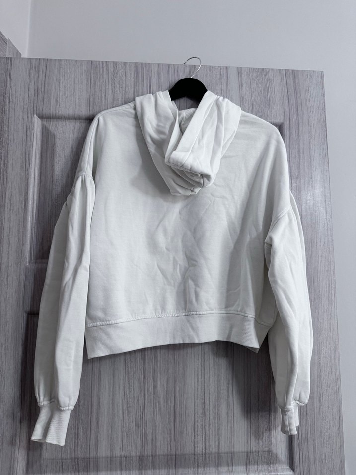 Kadın Beyaz Kapüşonlu Mini Sweatshirt - Görsel 2