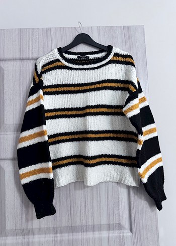 Çizgili Örgü Kadın Kazak - Görsel 4