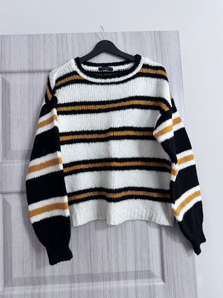 Çizgili Örgü Kadın Kazak - Görsel 4