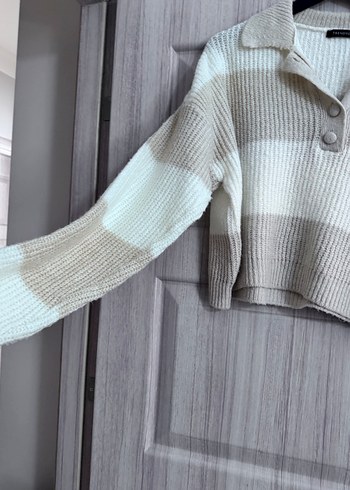 Gri Çizgili Örgü Kadın Kazak - Görsel 4