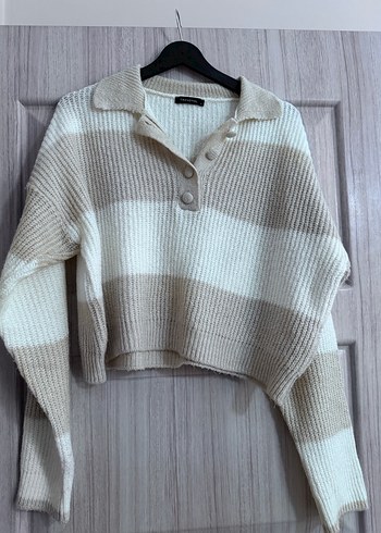 Gri Çizgili Örgü Kadın Kazak - Görsel 2