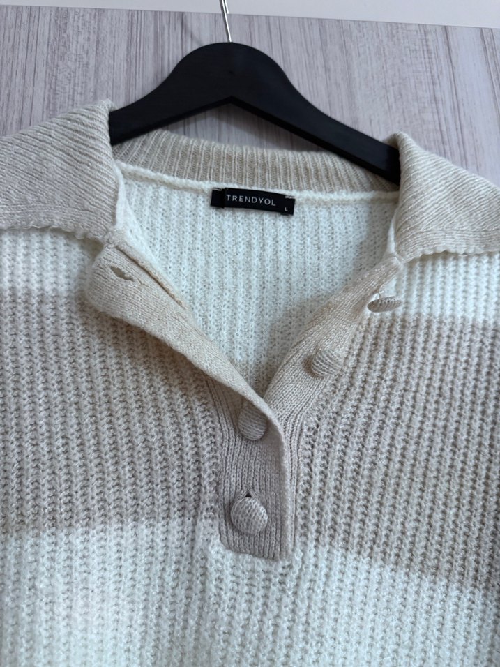 Gri Çizgili Örgü Kadın Kazak - Görsel 3